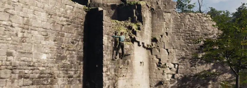 Girl climbing on ruins of Crèvecoeur castle in climbing and bouldering game New Heights