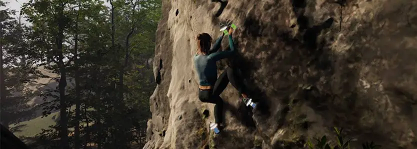 Girl climbing on Rocher du Casino in climbing and bouldering game New Heights